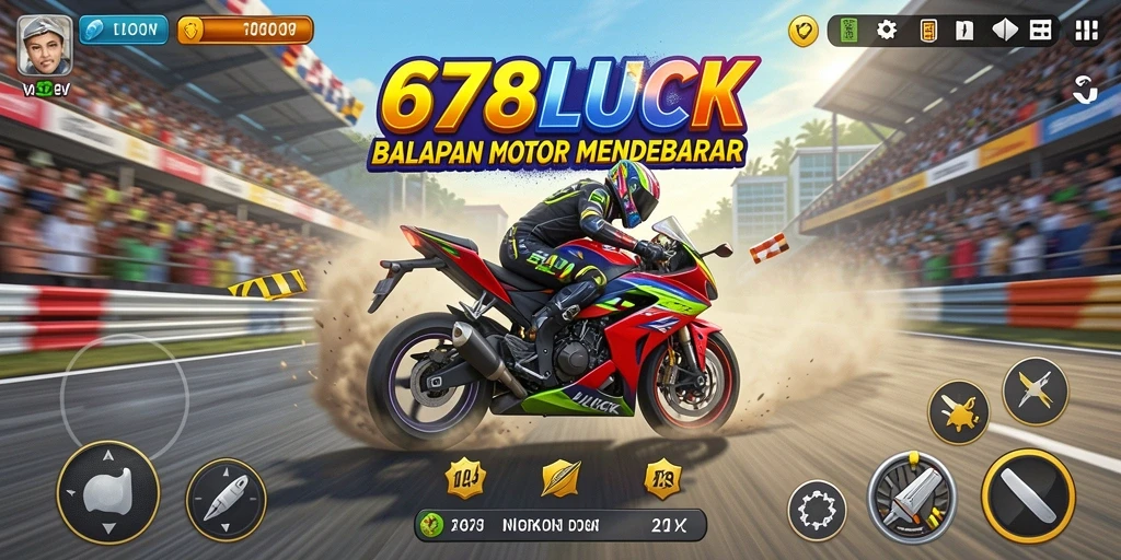 Screenshot gameplay menampilkan aksi balapan motor yang seru.