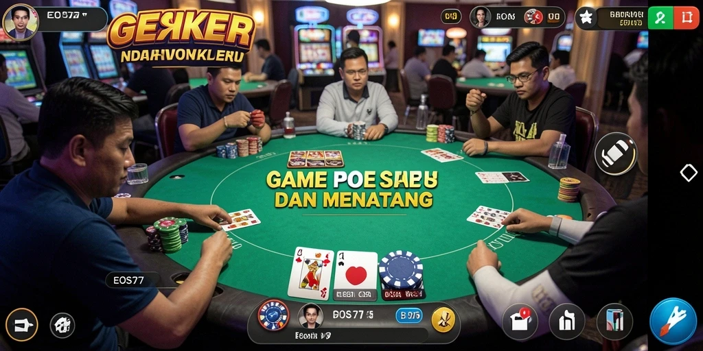 Screenshot gameplay EOS77 menampilkan aksi seru permainan Poker.