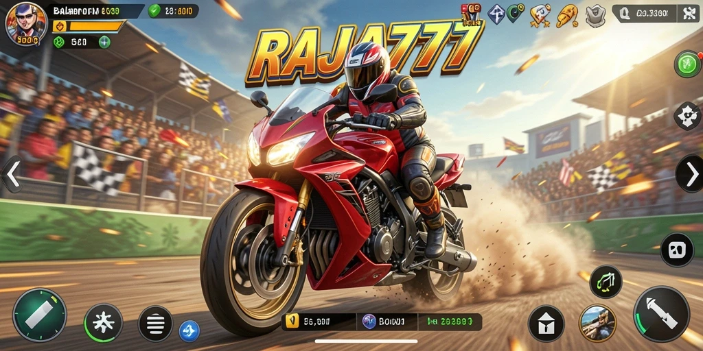 Tampilan gameplay seru dalam balapan motor RAJA777.