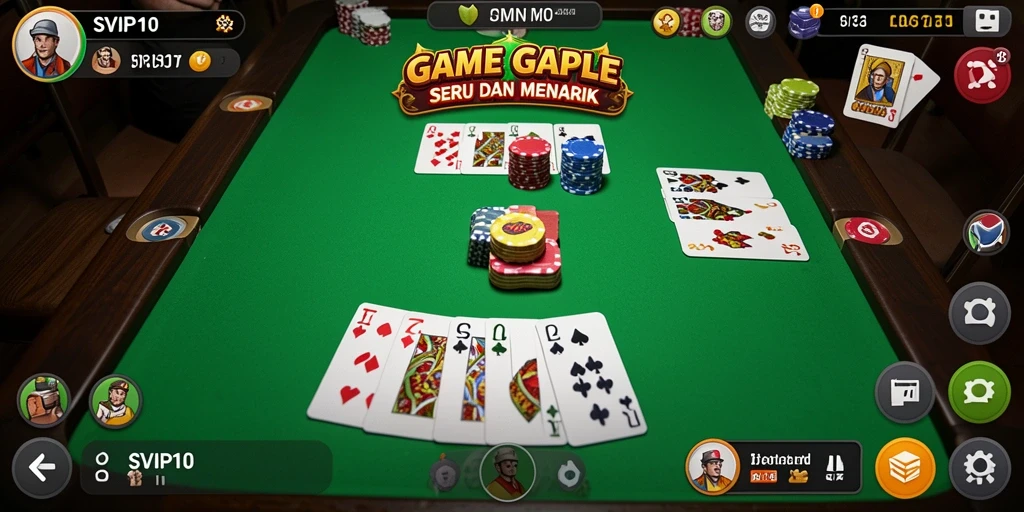 Screenshot gameplay SVIP10 menampilkan suasana permainan Gaple yang seru dan interaktif.